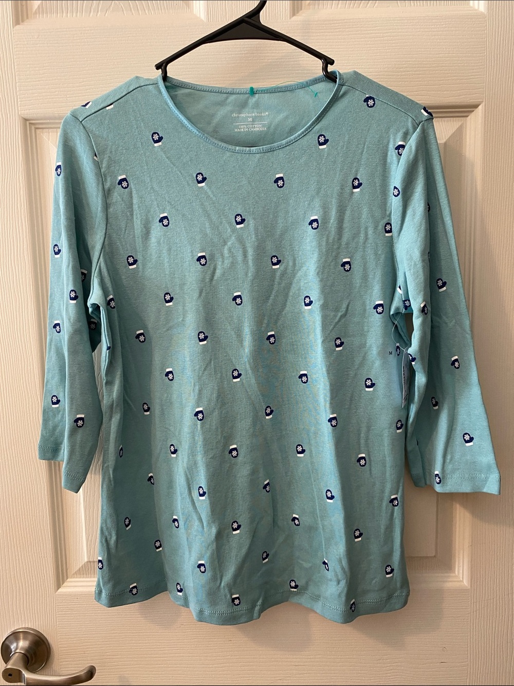 Light Blue Women's Top with Snow Flakes & Mittens